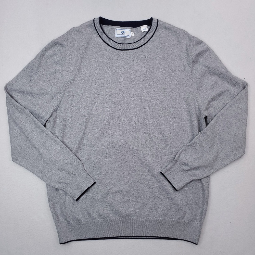 Southern Tide Mens Large Gray Pullover Crew Jumper Knit Cotton Blend 8407